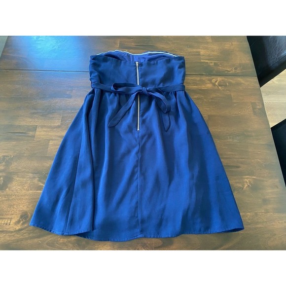 NEW W/TAGS Apricot Lane Ya Los Angeles Blue Chiffon Strapless Mini Tie Dress L - Picture 2 of 12